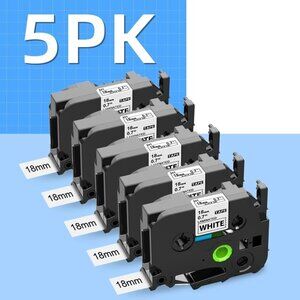 5PK TZe-241 TZ-241 3/4" Black on White Tape 18mm Fits For Brother P-Touch Label